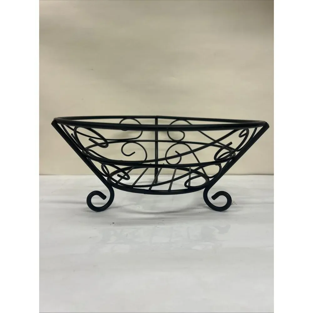 Wrought Iron Scroll Design Fruit Bowl Basket Black